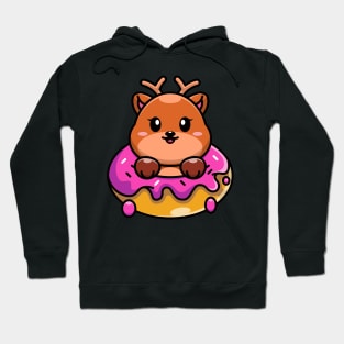 Cute baby deer with doughnut cartoon Hoodie